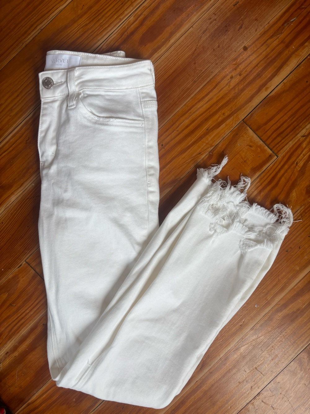 White Raw Hem Straight Jeans